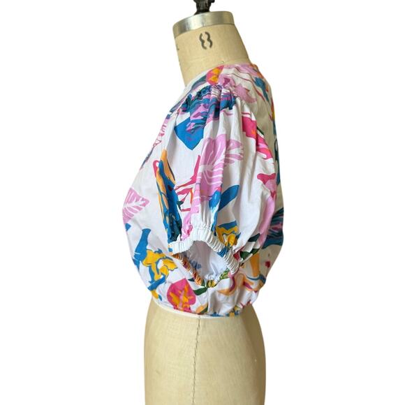 Playa Lucila Colorful Tropical Leaf Print Cotton Top Size Medium - Picture 5 of 7